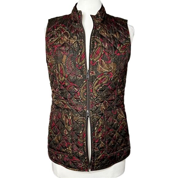J. jill Heritage Quilted 2-Way Zip Front Vest Brown & Red Paisley Print - Picture 4 of 9